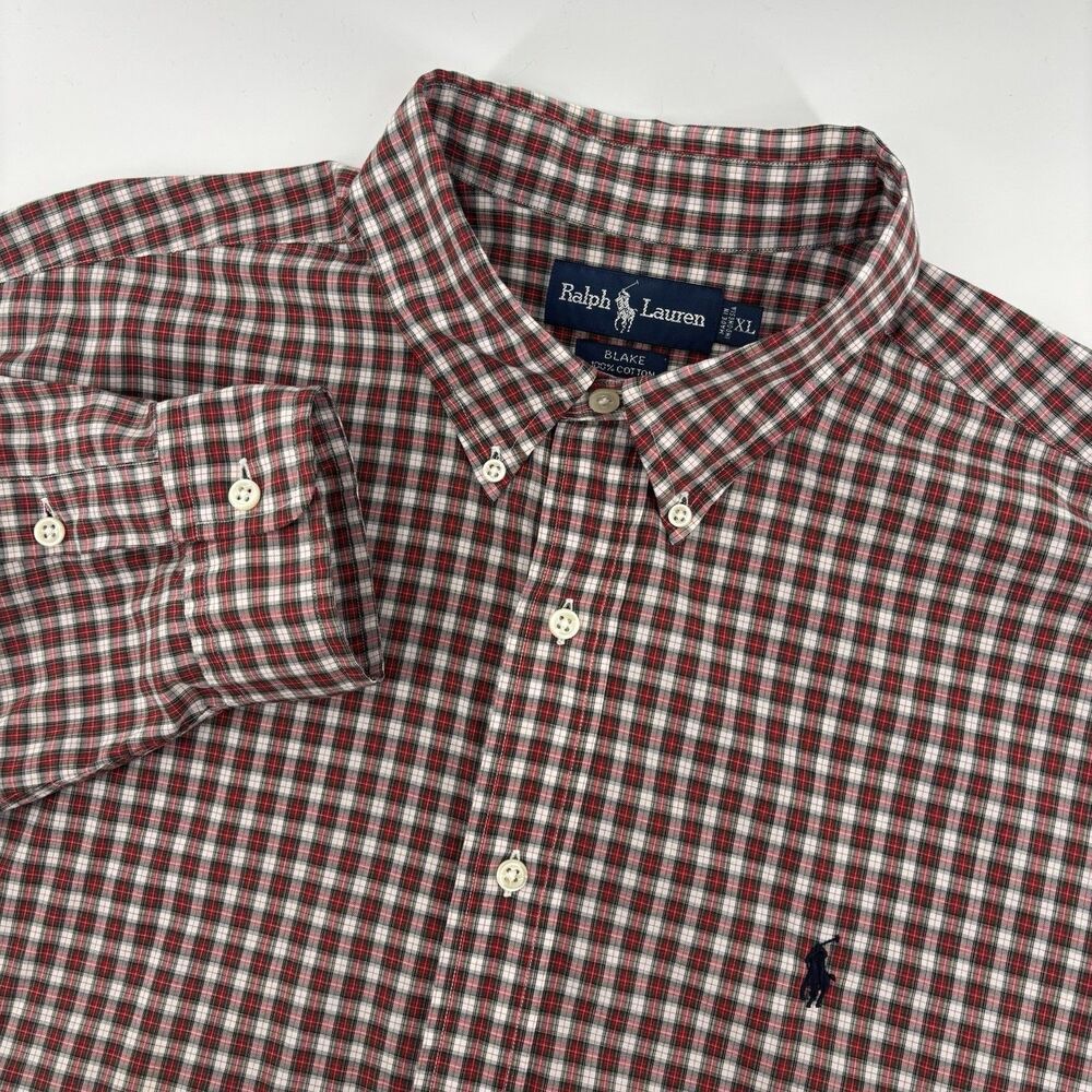 Ralph Lauren Blake Men's XL Cotton Red White Plaid Long Sleeve Button Down Shirt